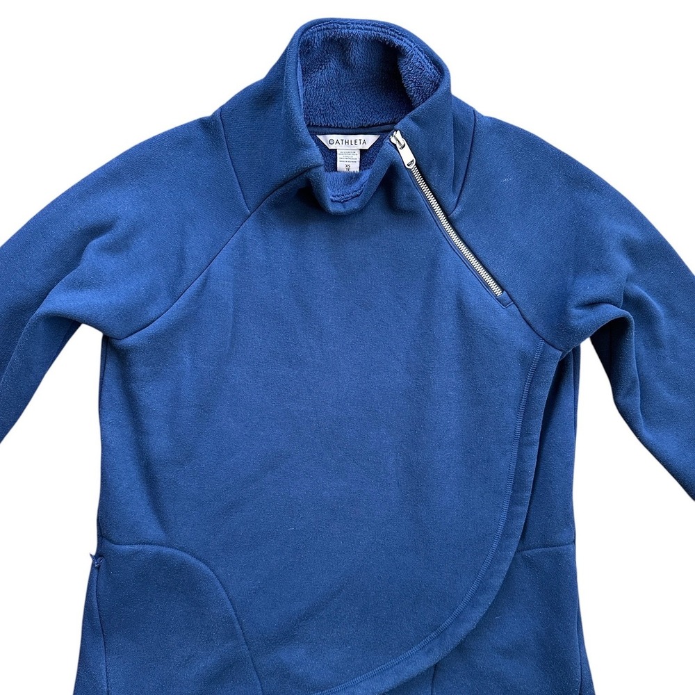 Athleta Cozy Karma Asym Pullover Women XS Blue Excellent Fleece Zip 383402